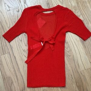 Zara Short Sleeve Stretchy Ribbed Top W Sexy Back, NWT, Red Orange Color, Sz S
